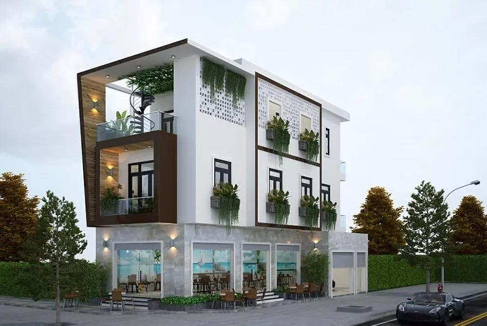 Mẫu biệt thự 3 tầng mặt tiền 8m hiện đại thu hút bởi những khóm cây leo đung đưa mát mẻ