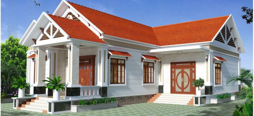 mẫu nhà 1 tầng chữ L 100m2