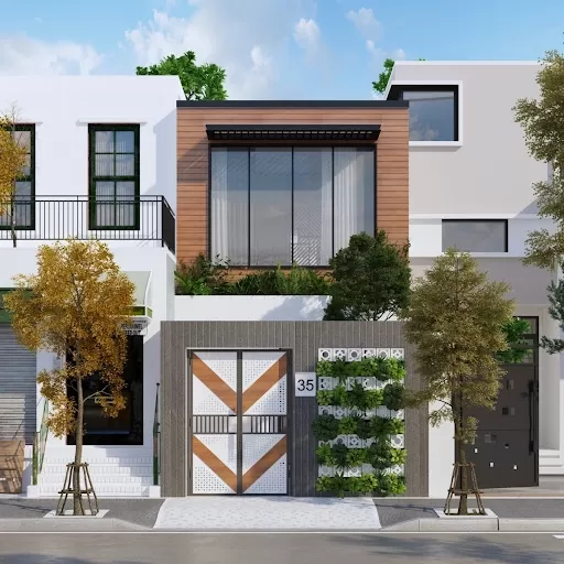 Mẫu biệt thự phố 2 tầng diện tích 100m2 mặt tiền xanh thông thoáng