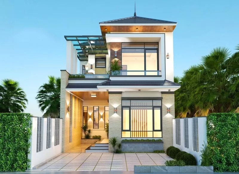 Nhà 2 tầng có sân thượng thiết kế không gian mở thông thoáng