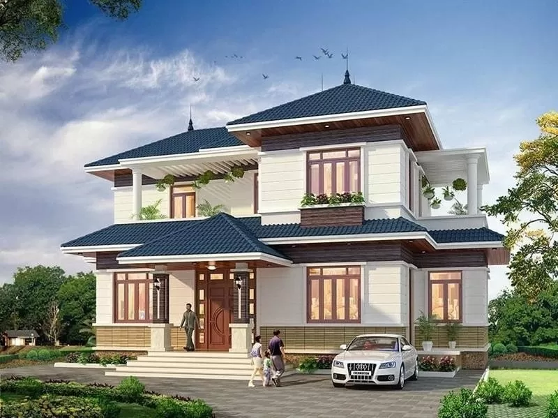 Thiết kế nhà 2 tầng 90m2 hiện đại không gian xanh mướt