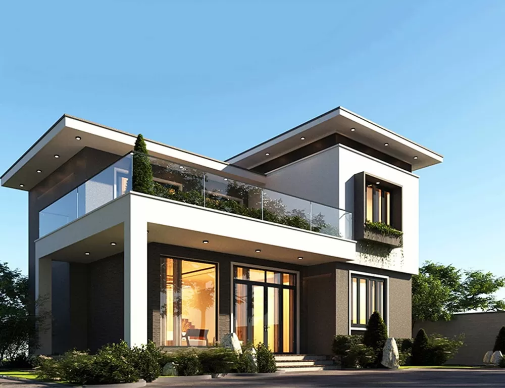 Không gian sân trước thiết kế khá thoáng và rộng rãi kết hợp với nhiều mảng xanh, giúp căn nhà 2 tầng càng trở nên gần gũi và mát mẻ hơn rất nhiều