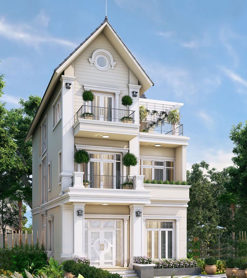 Biệt thự mini 90m2 mái thái chữ L