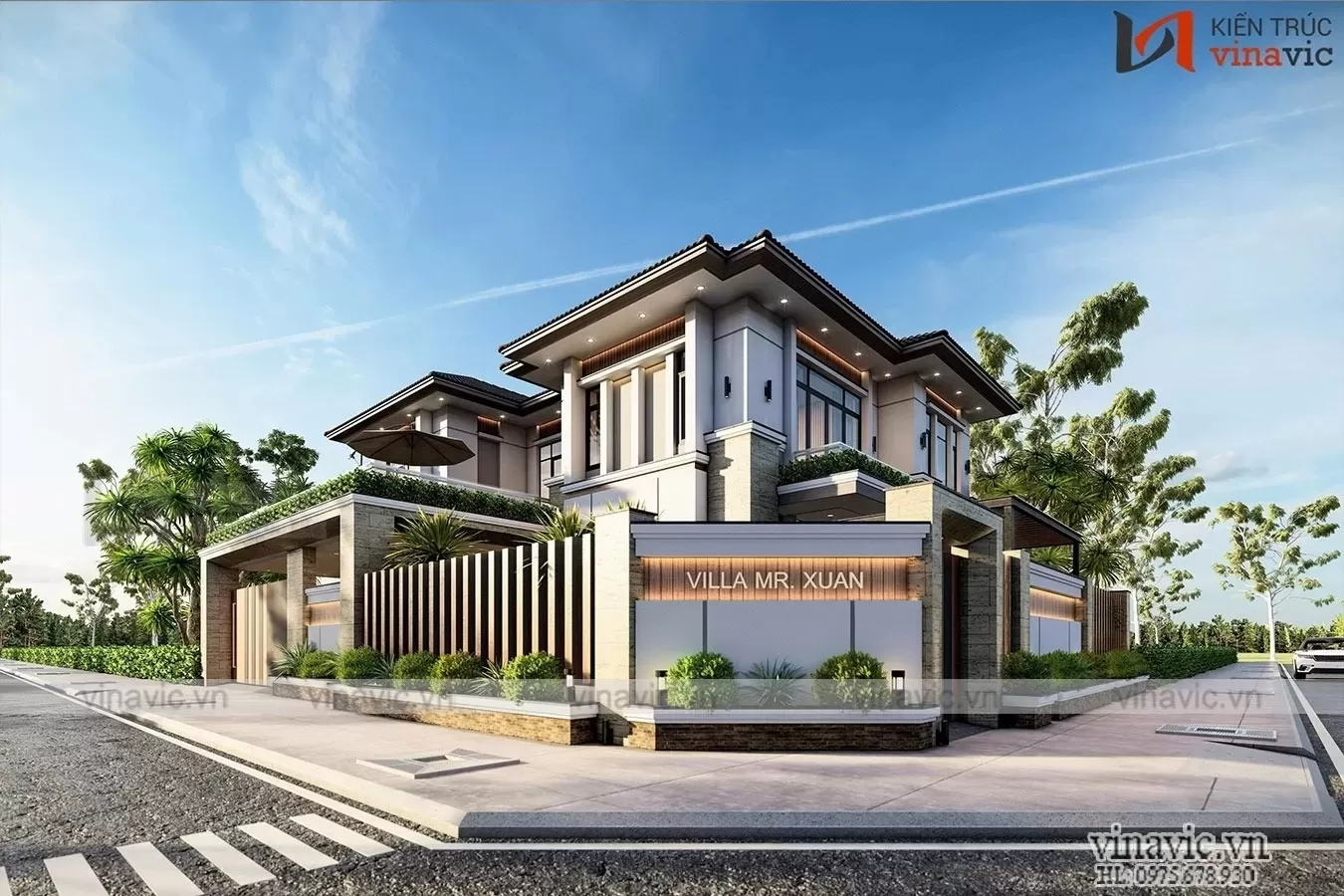 Thiết kế villa 2 mặt tiền 2 tầng hiện đại