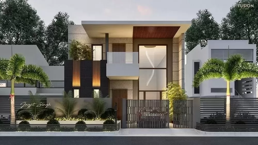 Mẫu nhà villa 2 tầng hình khối độc đáo