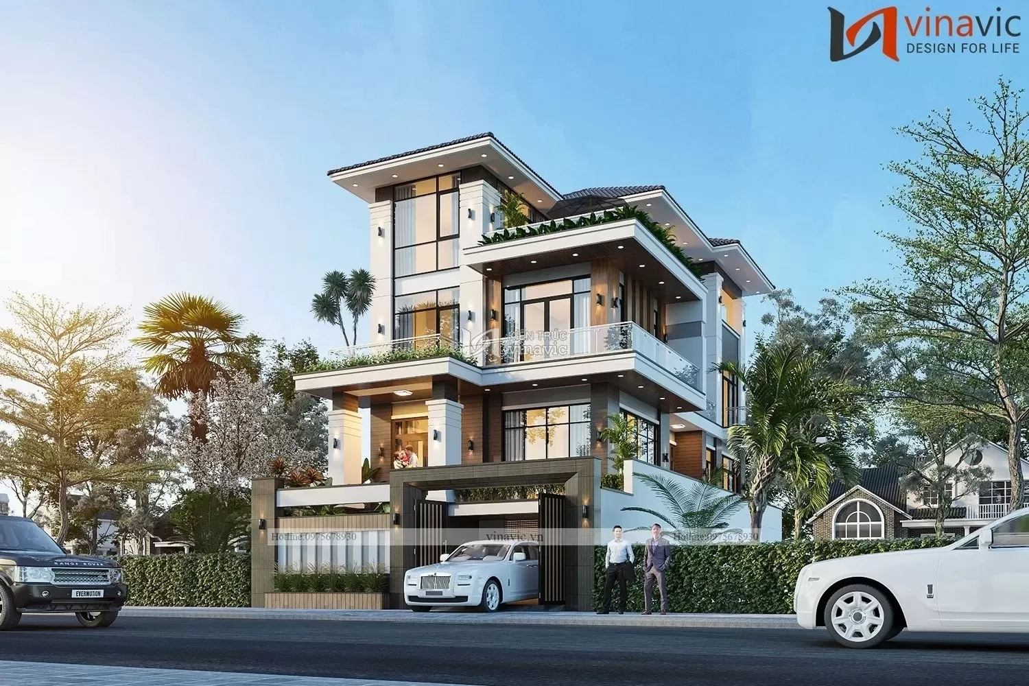 Thiết kế biệt thự 3 tầng hiện đại mái Nhật