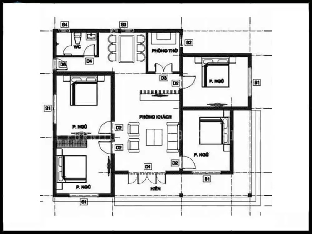 Mặt bằng công năng nhà vườn chữ U 100m2