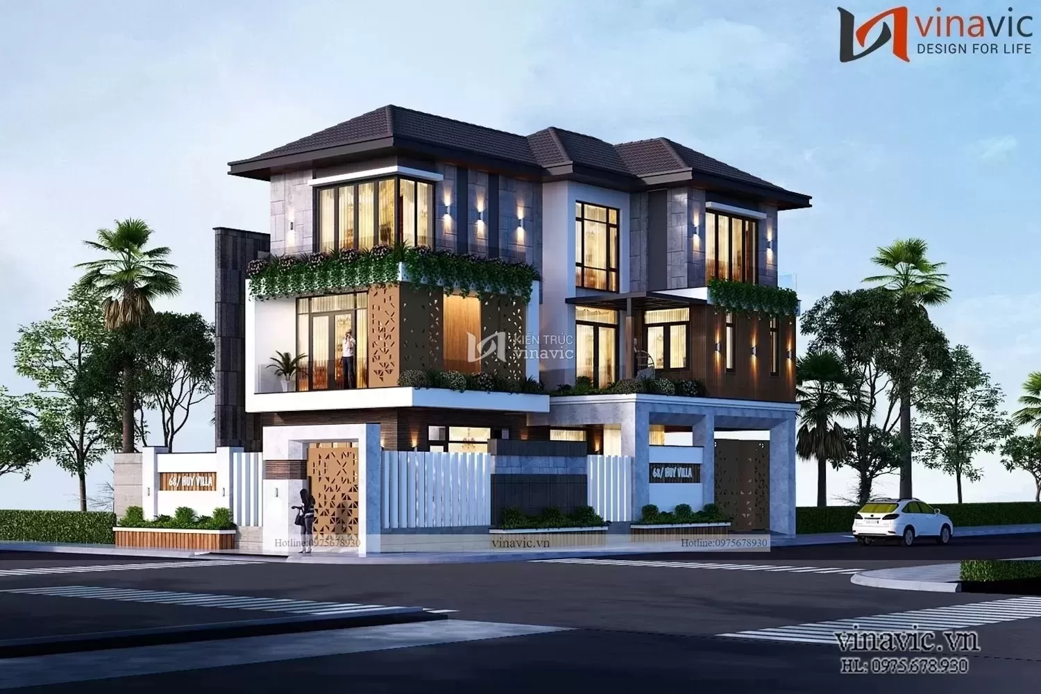 Xây dựng biệt thự góc 3 tầng mái Nhật