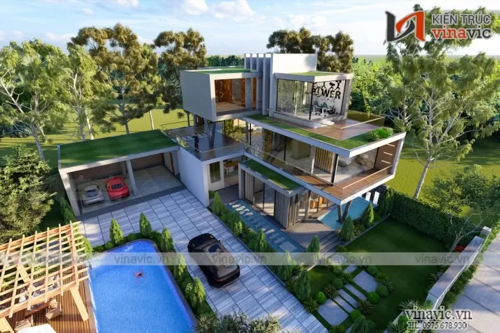 Biệt thự góc 3 tầng 2 mặt tiền 13x16m có hồ bơi