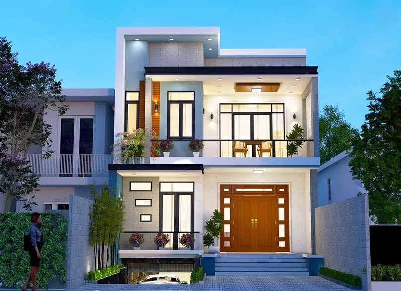 Nhà 2 tầng thiết kế hầm chìm đẹp hài hoà ở nông thôn