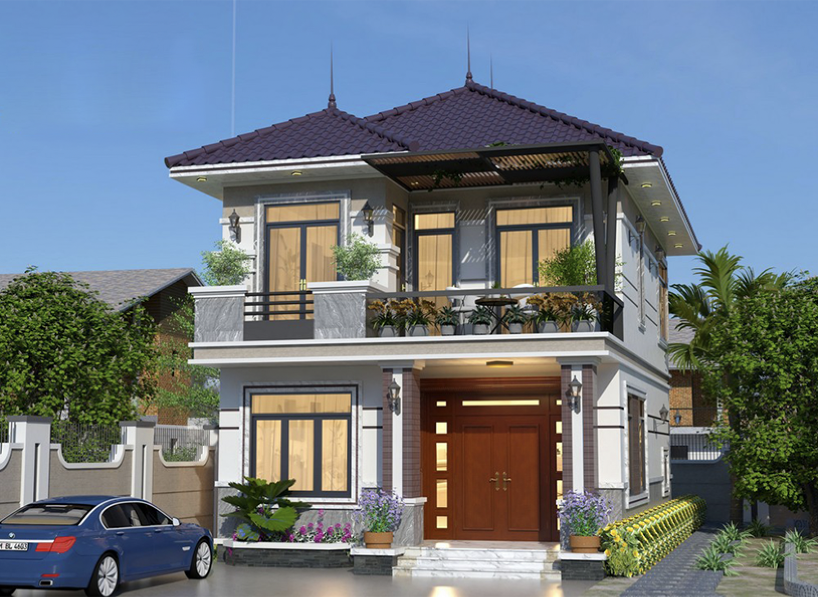 Hình dáng và màu sắc ngôi nhà mái nhật 7 5m 2 tầng đơn giản mà tinh tế