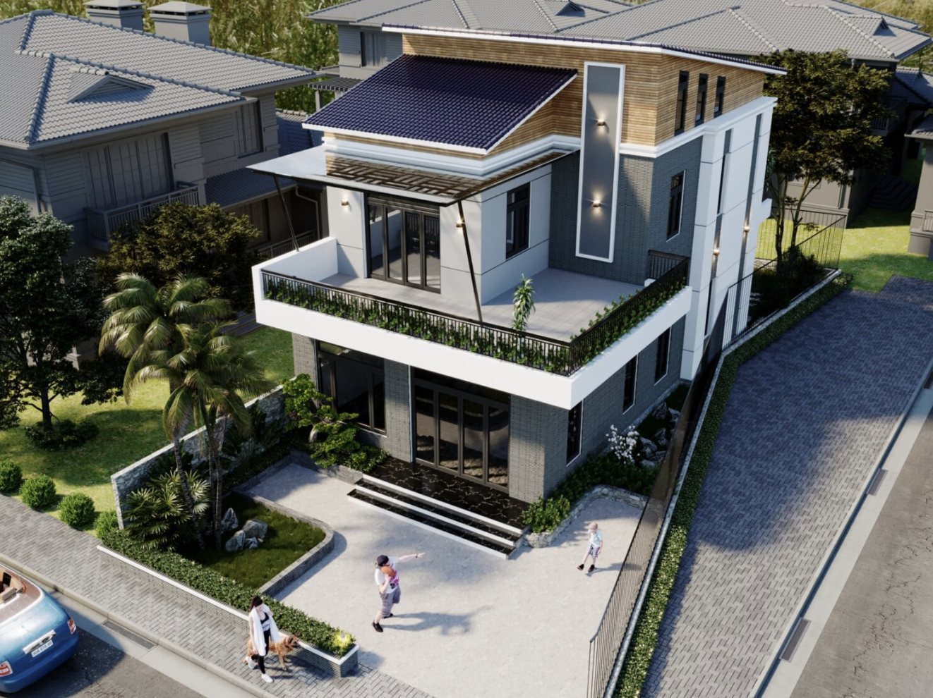 Căn nhà 7 5m lợp ngói thiết kế sân thượng rộng thoáng