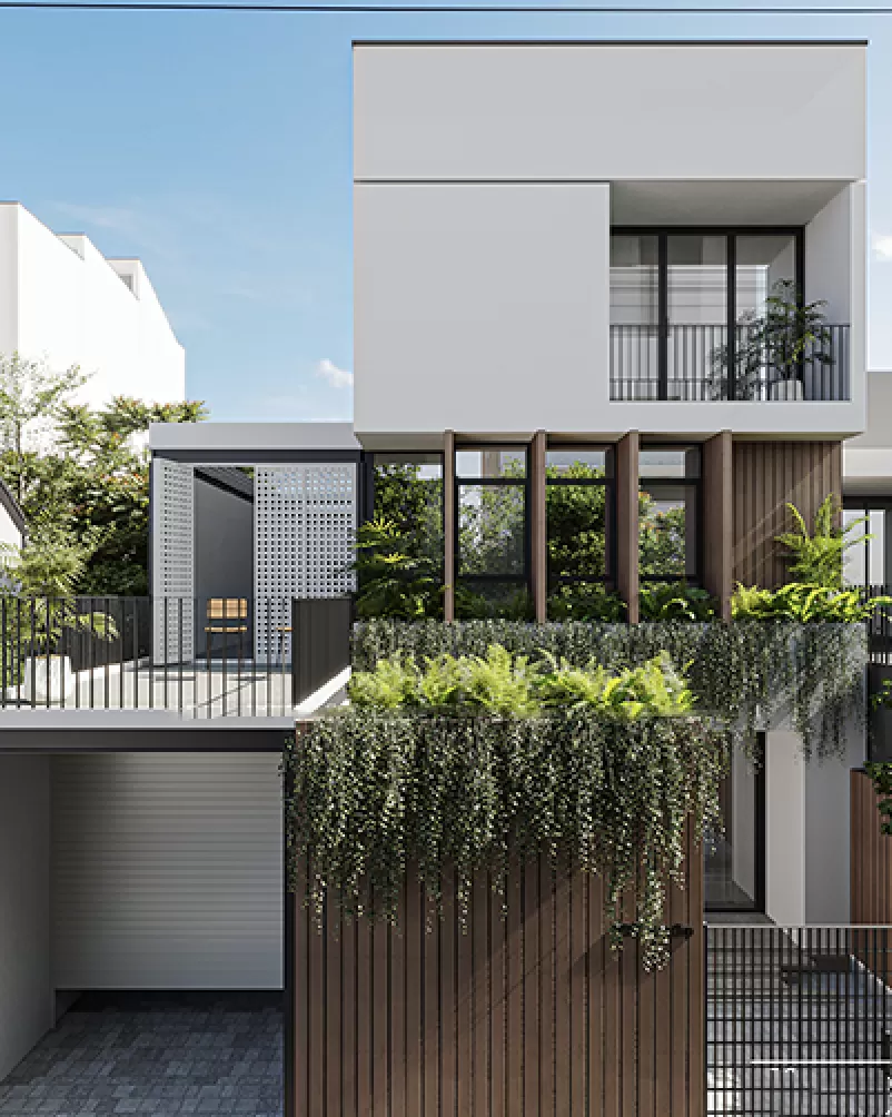 Mẫu nhà phố 3 tầng thiết kế kiểu tối giản có cây xanh lọc không khí trong lành