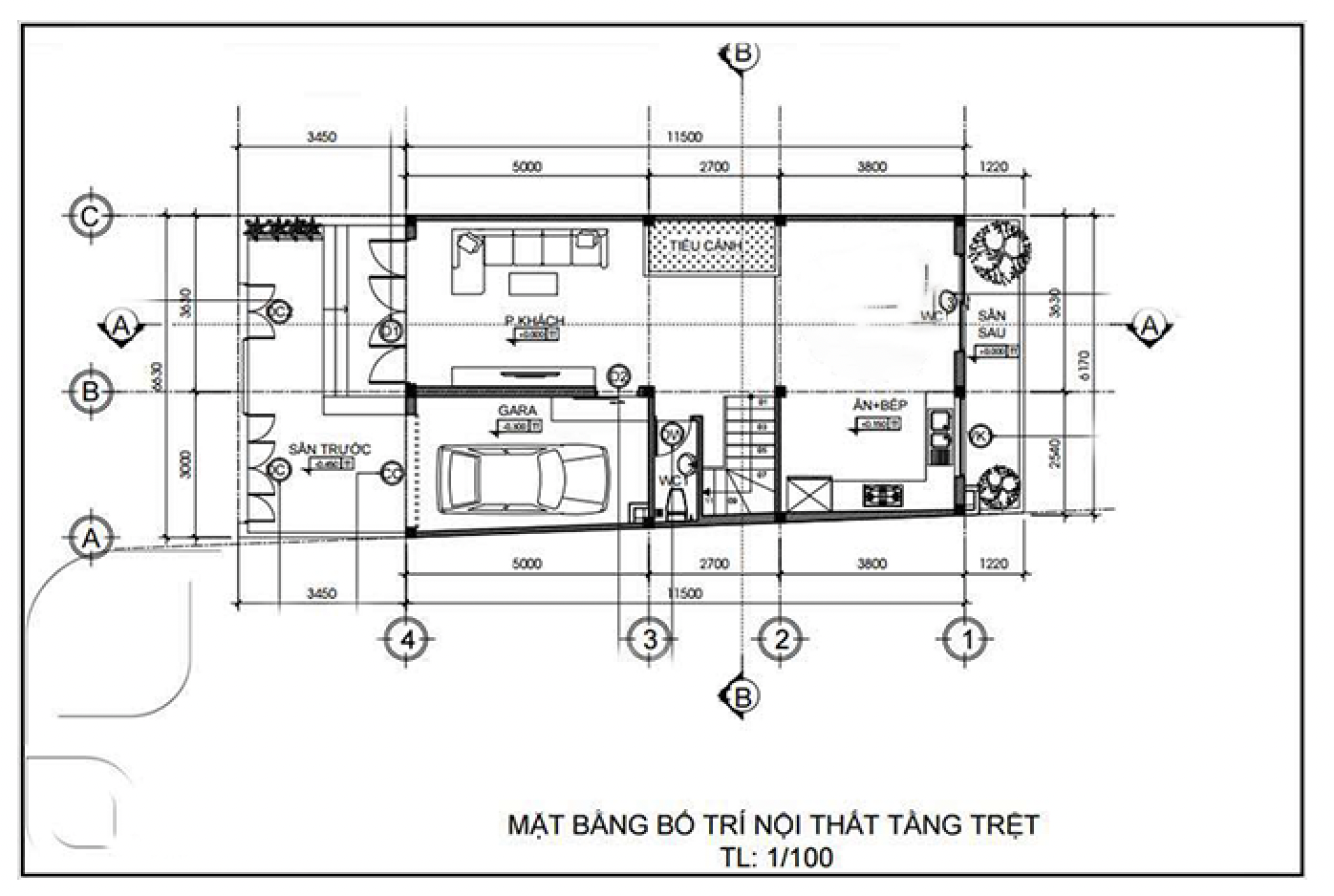 Bản vẽ bố trí nội thất tầng trệt