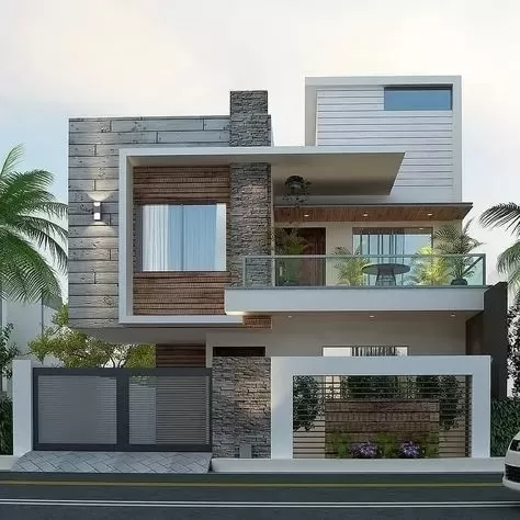Mẫu nhà đẹp 2 tầng 8x15m mái bằng hiện đại