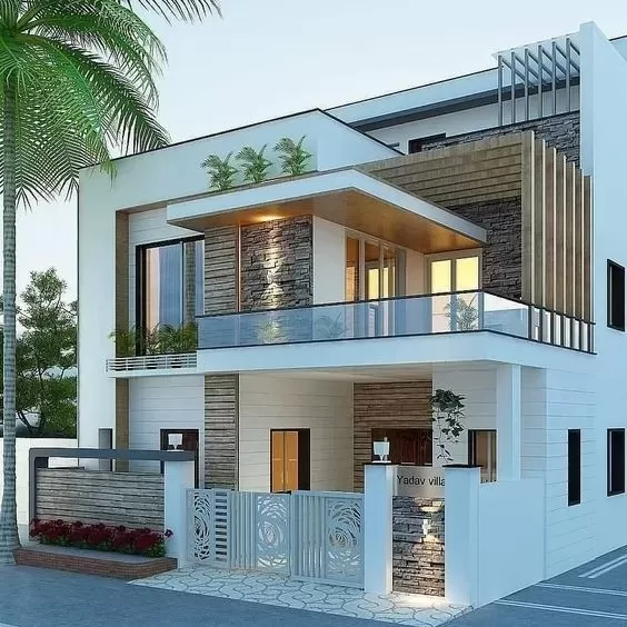 Mẫu nhà đẹp 2 tầng 8x15m mái bằng hiện đại