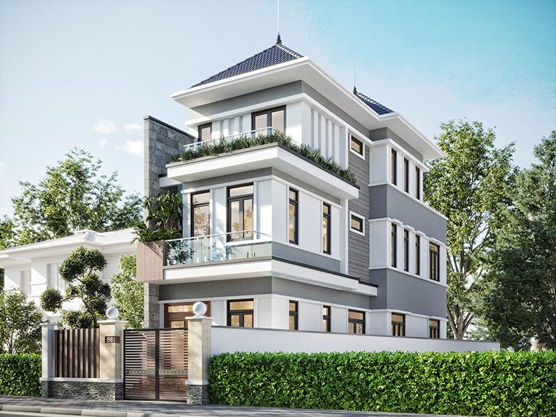 Sử dụng những mảng sơn màu xám đồng bộ với màu mái khiến các khu vực có tính thống nhất hoàn chỉnh hơn