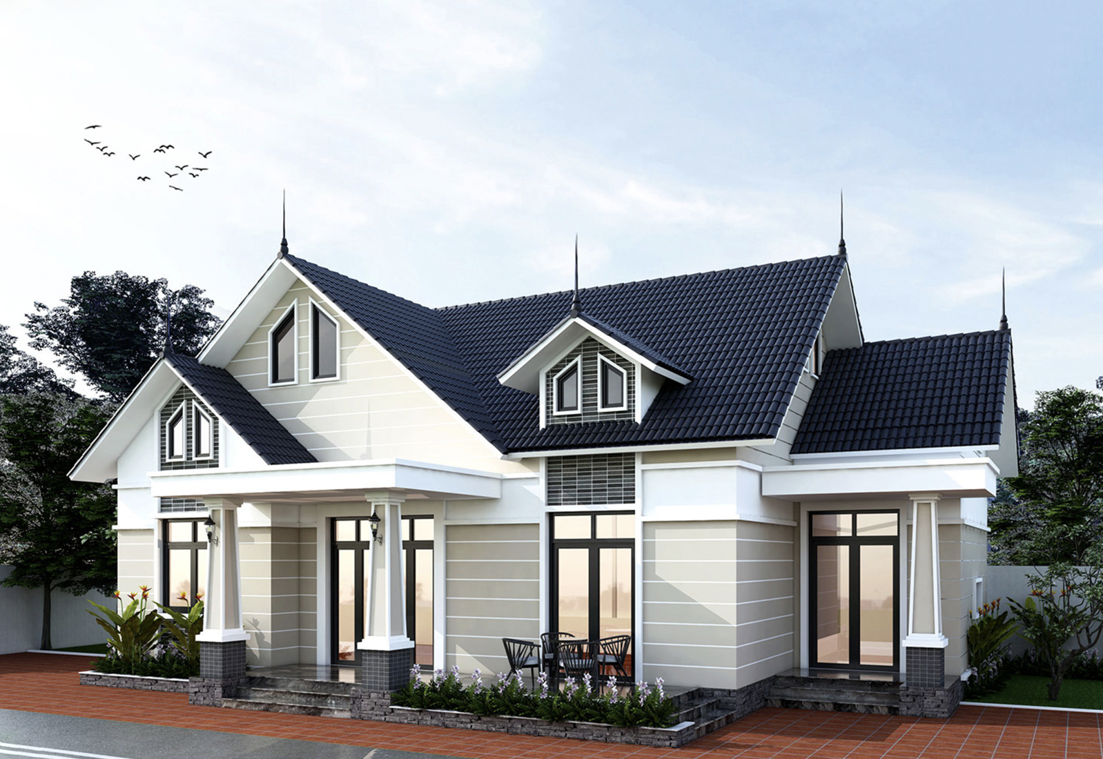 Trên tầng mái có bố trí cửa sổ thông gió đảm bảo mọi ngóc ngách trong nhà đều sáng sủa và khô thoáng