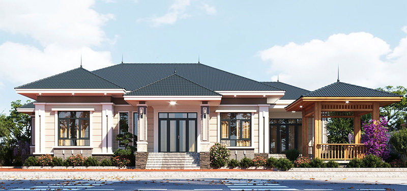 Dáng mái nhật đẹp cân đối gợi nhớ đến kiến trúc nhà gỗ truyền thống đẹp u tĩnh ở xứ Phù Tang