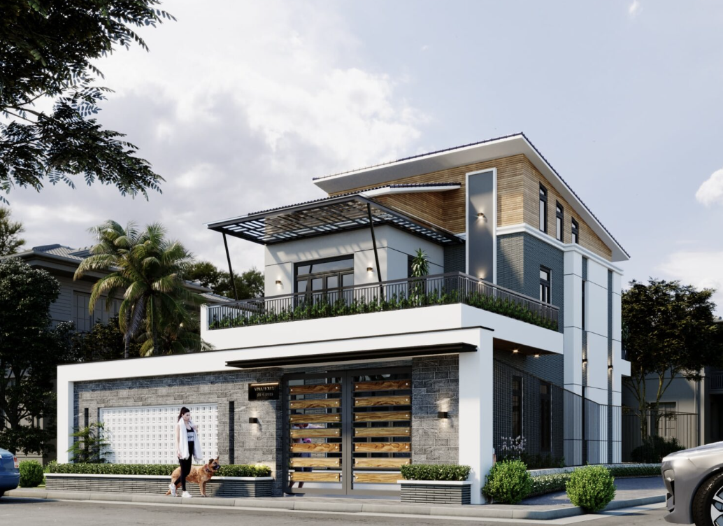 Ngoại thất không chỉ phủ sơn trắng mà còn kết hợp thêm những màu sắc độc đáo như xanh dương xỉ, nâu vàng,... có ý nghĩa lớn về mặt phong thuỷ