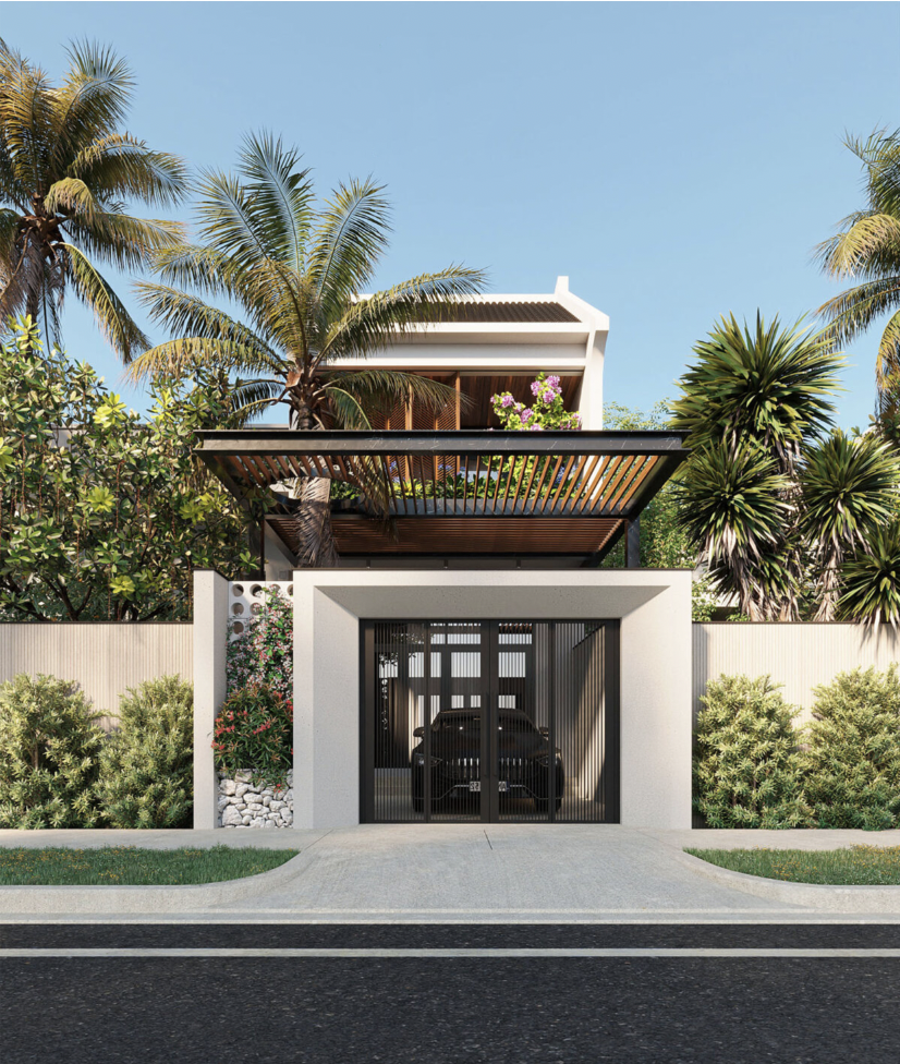 Trồng tiểu cảnh hoa cỏ dọc theo hai bên nhà tạo hiệu ứng mở rộng bề ngang