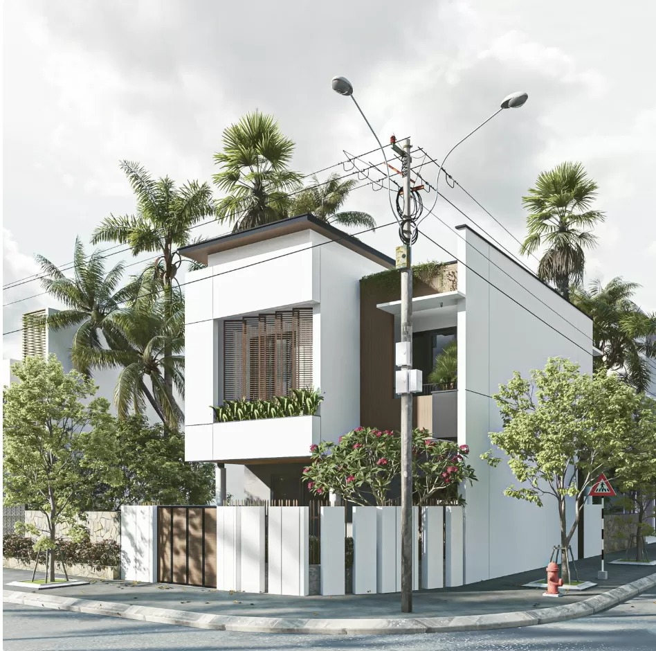 Không gian nhà phố mái bằng 2 mặt tiền 7x15m đẹp đơn giản, thanh bình