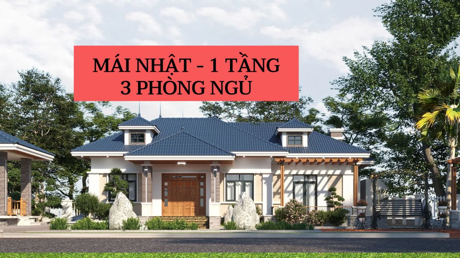 Thiết kế biệt thự 1 tầng 3 phòng ngủ mái Nhật hiện đại 160m2  Trangkim