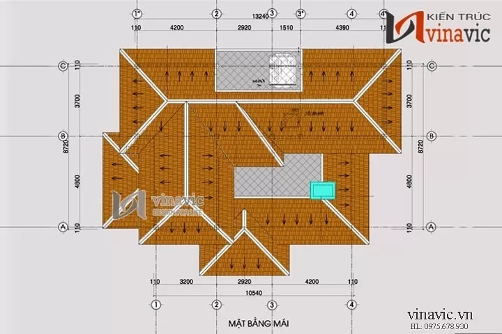 Thiết kế bản vẽ mặt bằng biệt thự 2 tầng 5 phòng ngủ mái thái tân cổ điển ở  Hưng Yên BT68415