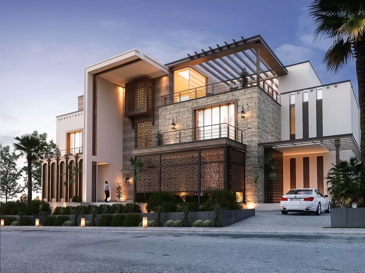 Trước nhà sử dụng gạch thông gió, trên mái xây giếng trời, thiết kế các khối nhà giật cấp, thông tầng,... giúp không gian trong nhà vô cùng thông thoáng