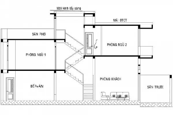 Tính diện tích xây dựng nhà 1 trệt 1 lầu 4 phòng ngủ theo mét vuông là phổ biến nhất