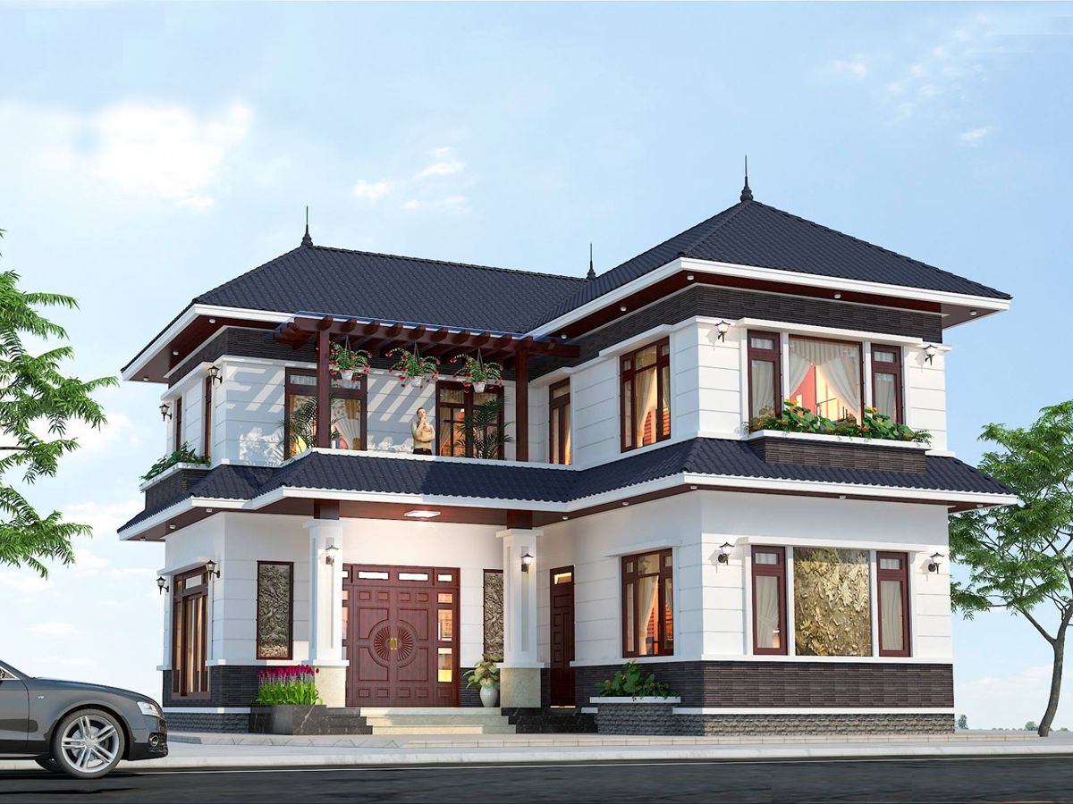 Thiết kế nhà 2 tầng chữ L 4 phòng ngủ đa công năng nhất