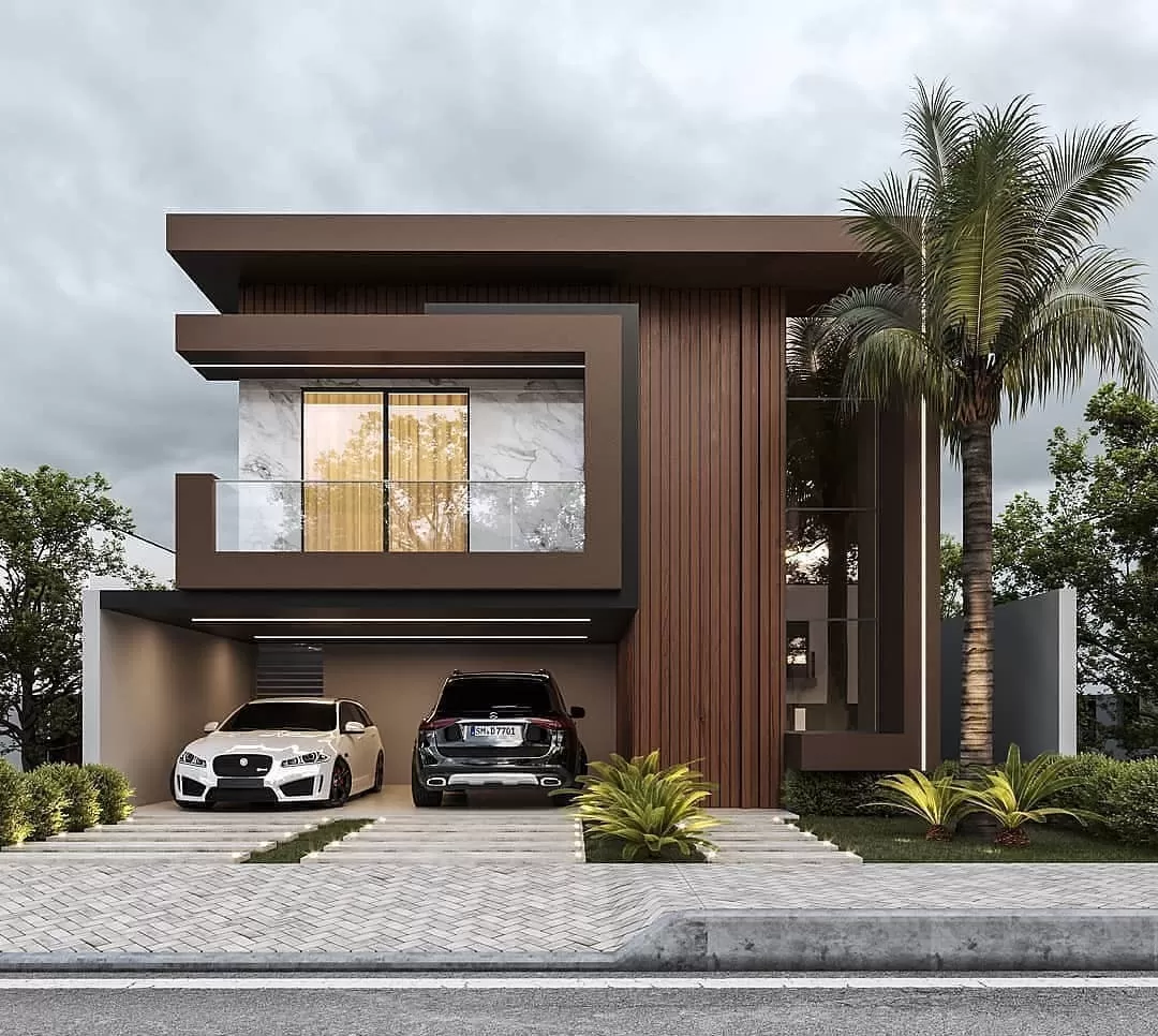 Ngôi nhà được trang trí bởi những bức tường phẳng, đá ốp giả gỗ tạo nét đẹp
