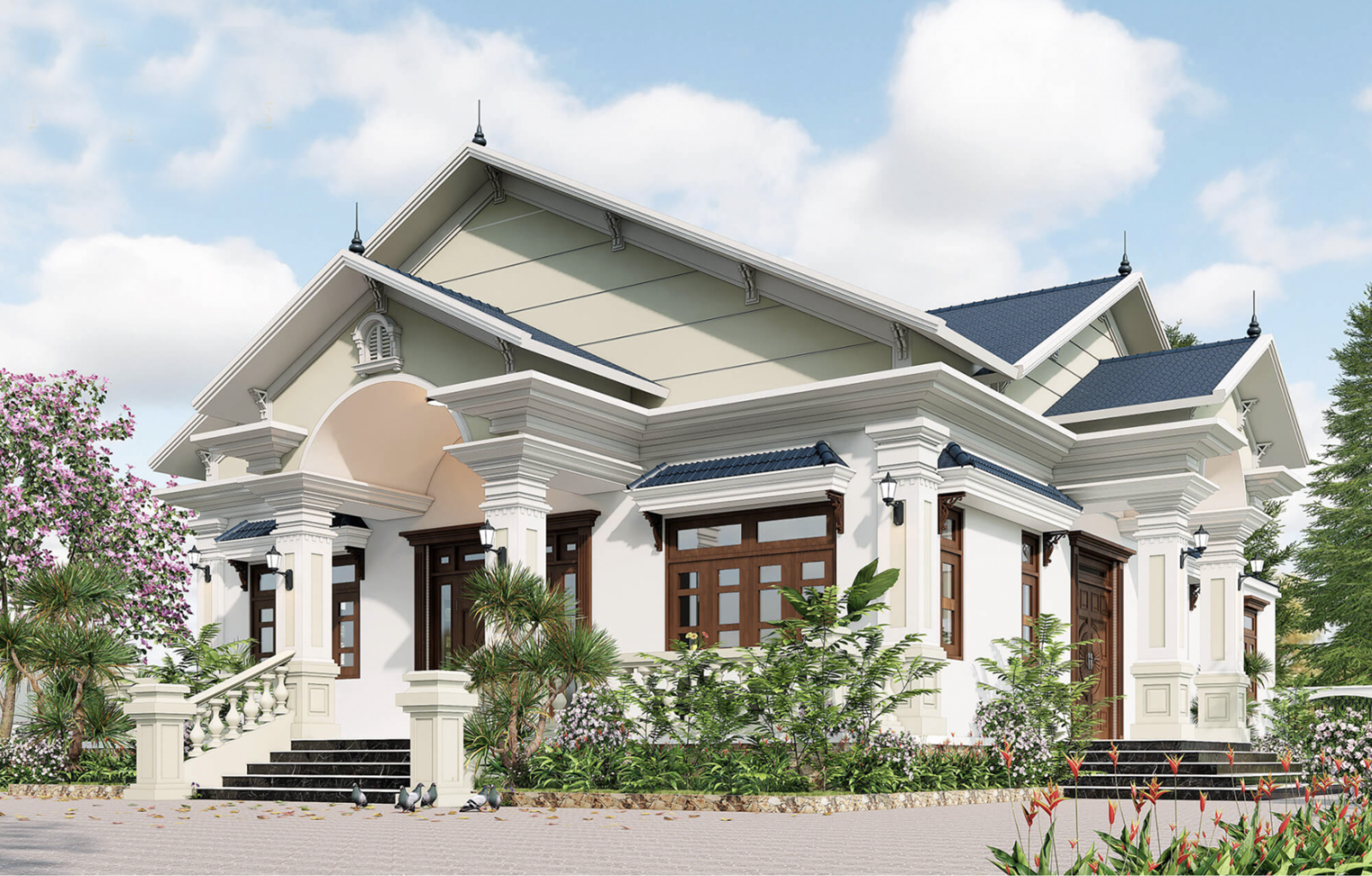 Kiến trúc hài hoà với cảnh quan tạo nên khung cảnh thanh bình và thư thái