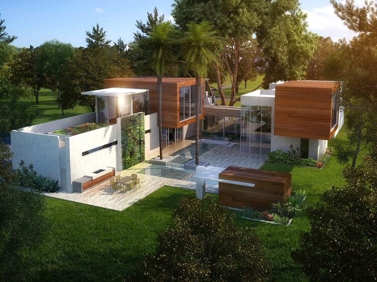 Công trình lấy bể bơi làm tâm để bố trí cảnh quan và nội thất