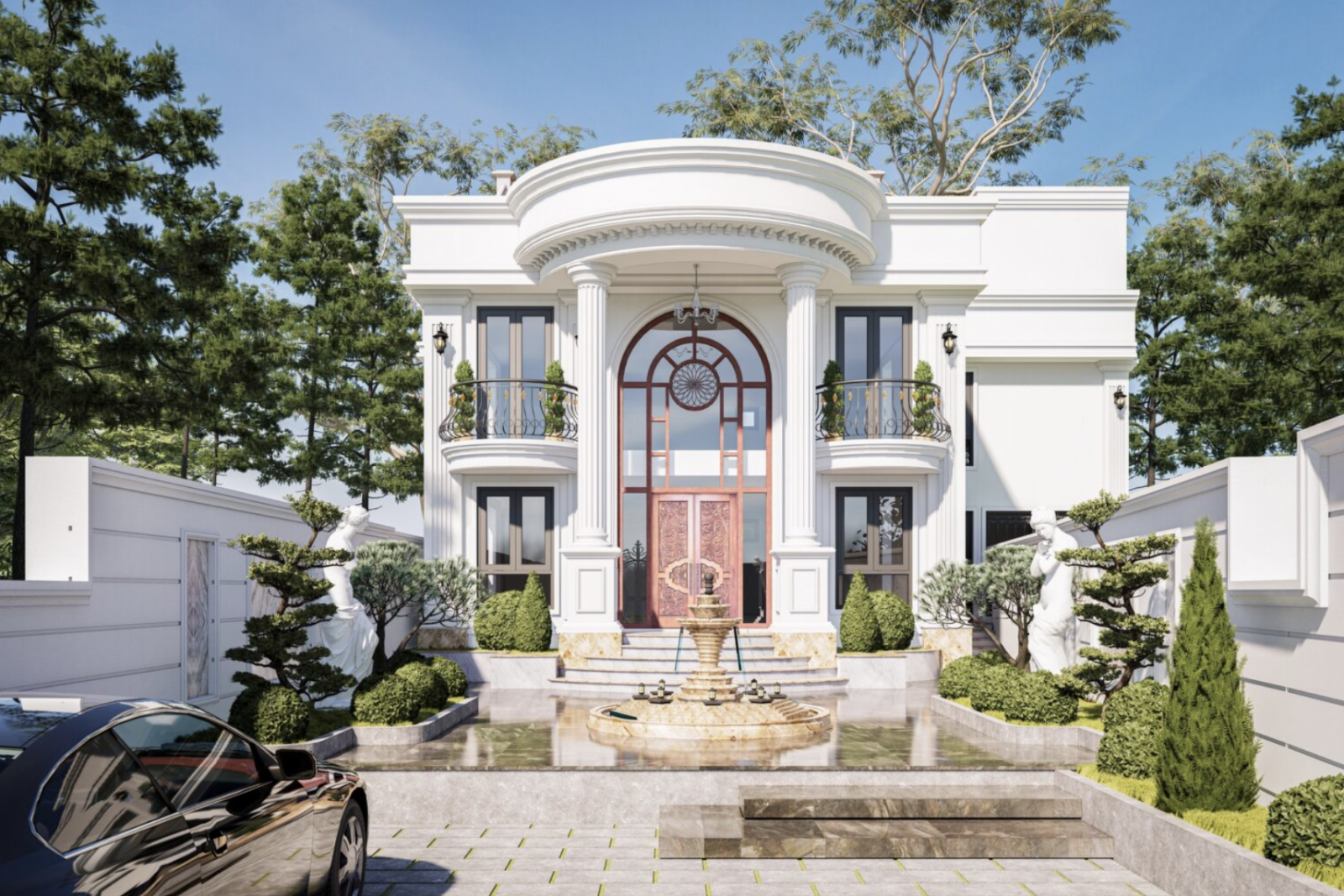 Những đường cong duyên dáng tại mặt tiền được kế truyền bởi tinh hoa kiến trúc châu Âu cổ điển lãng mạn