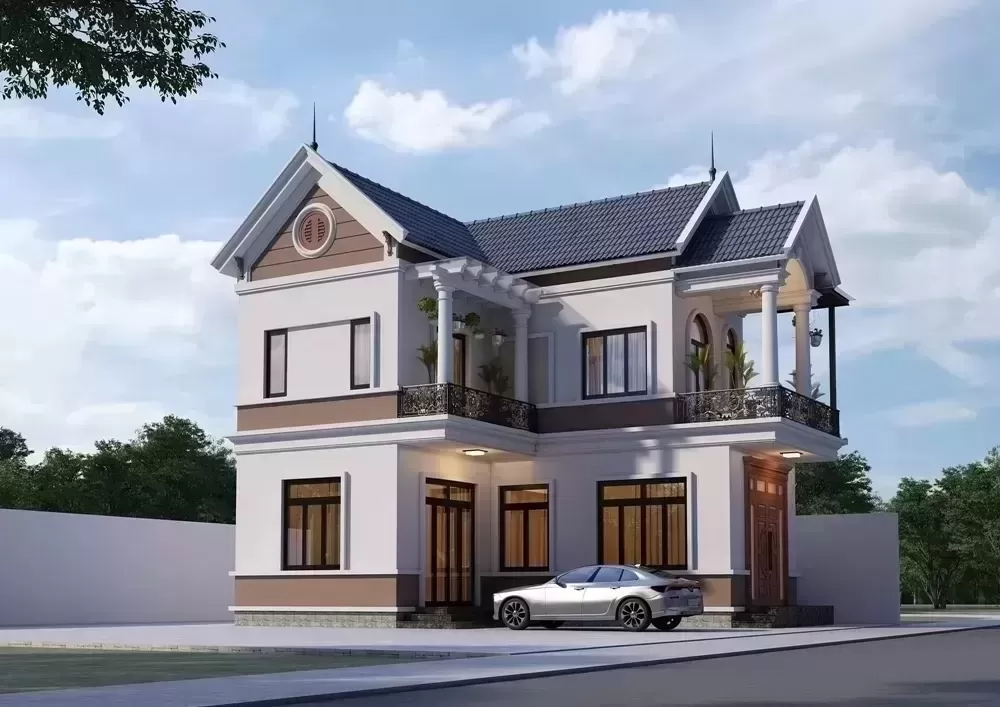 Nhà 2 tầng 4 phòng ngủ mái thái