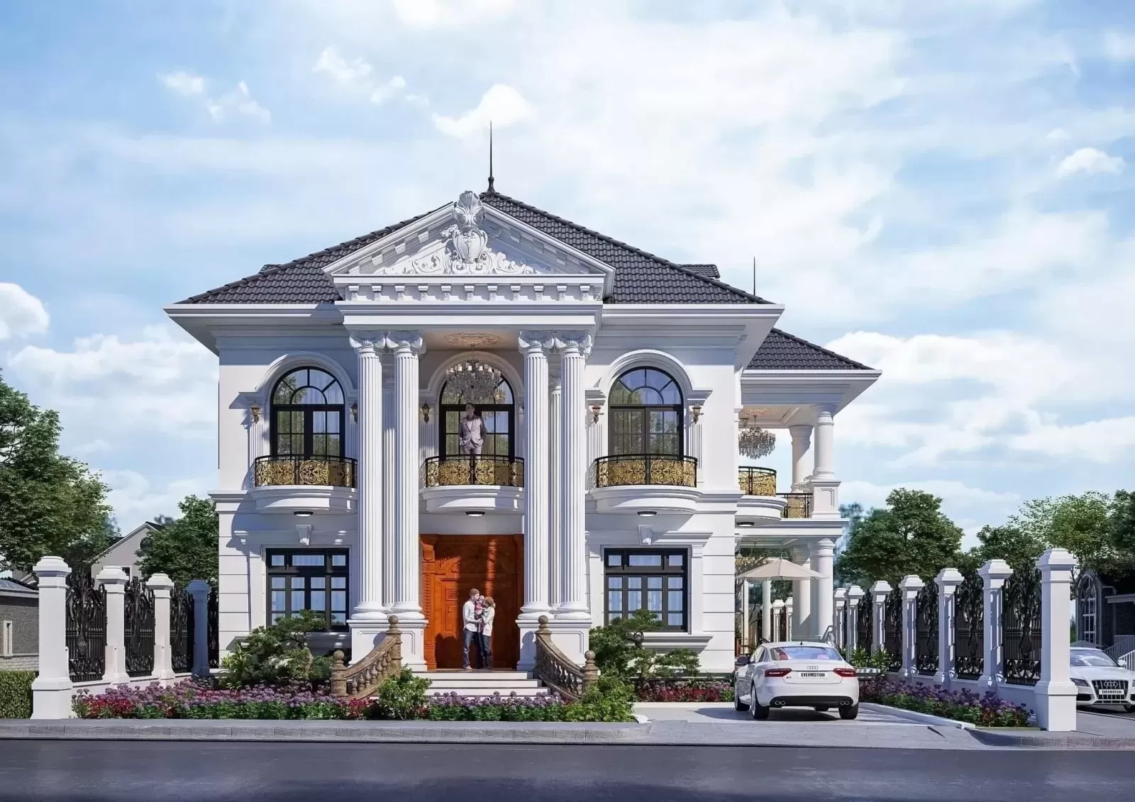 Biệt thự cổ điển 2 tầng mái nhật 5 phòng ngủ