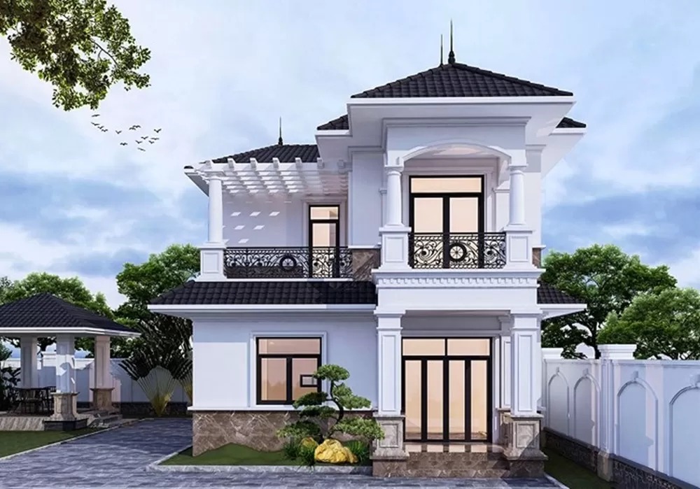 Thiết kế nhà 2 tầng 8x12m mái Nhật 4 phòng ngủ tiện nghi