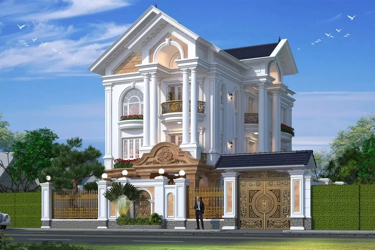 Thiết kế nhà mái thái 3 tầng sang trọng