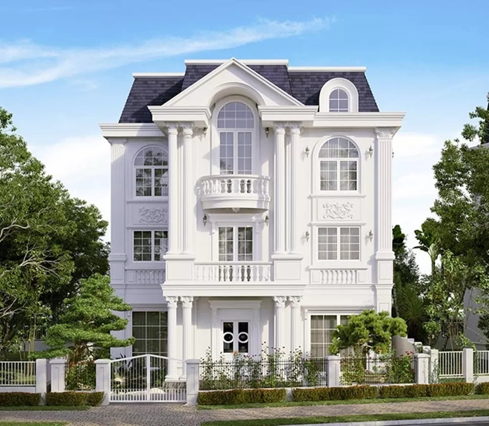 Ngôi nhà là sự kết hợp giữa sự thanh lịch của kiến trúc tân cổ điển và sự tươi mát của không gian xanh