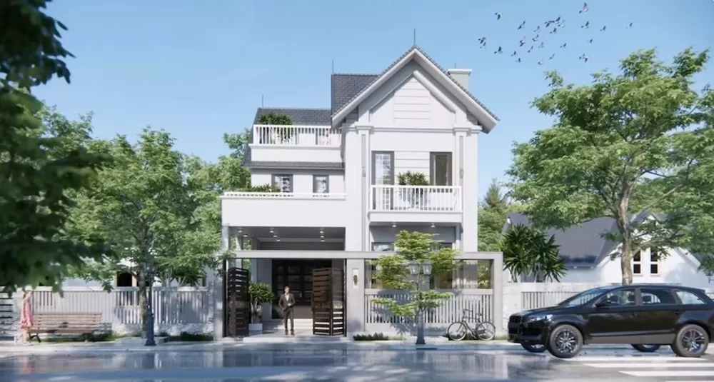 Mẫu nhà phố mái thái 2 tầng 3 phòng ngủ công năng đầy đủ