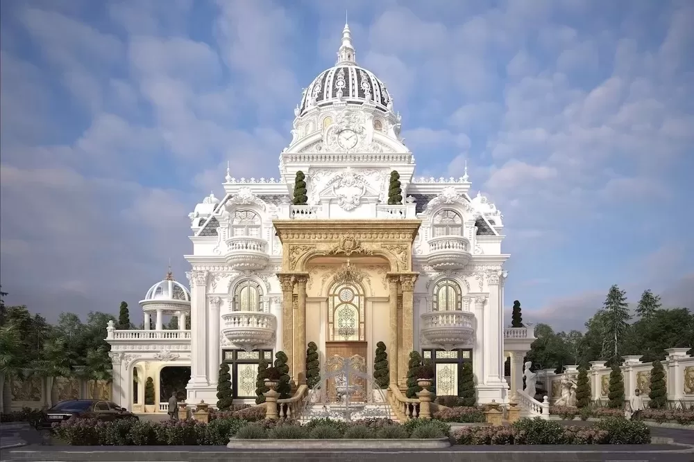 Hệ thống màu sắc hoàng gia trong căn biệt thự lâu đài 3 tầng 50 tỷ