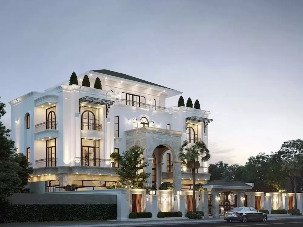Đường nét mẫu nhà 4 tầng mái thái tân cổ đã được giản lược đi so với nhà cổ điển 4 tầng