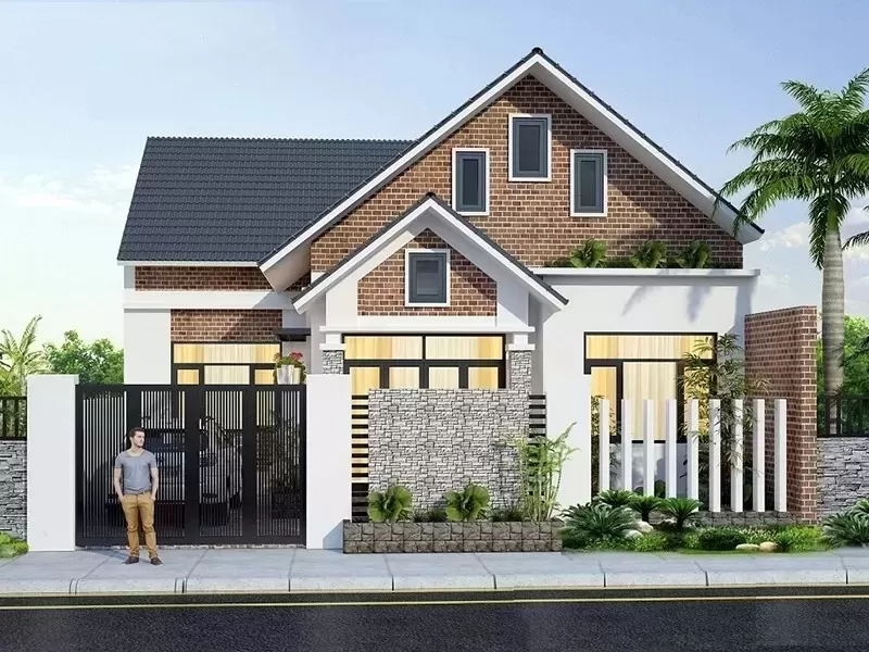 Nhà vườn 100m2 ốp đá độc đáo