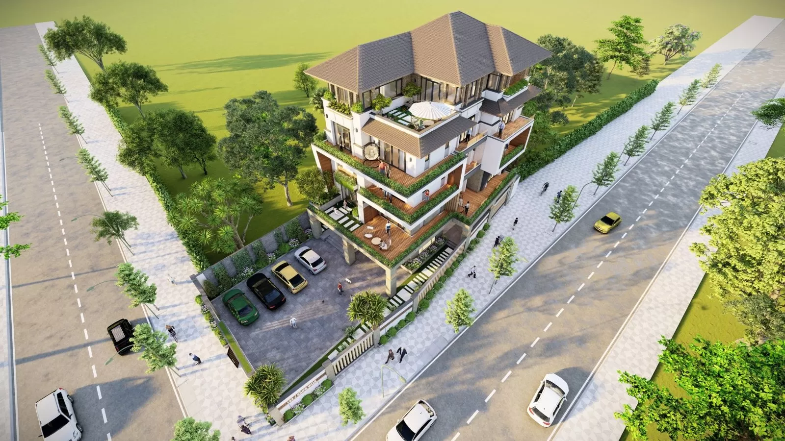 Thiết kế biệt thự 2 tầng 2 mặt tiền hiện đại