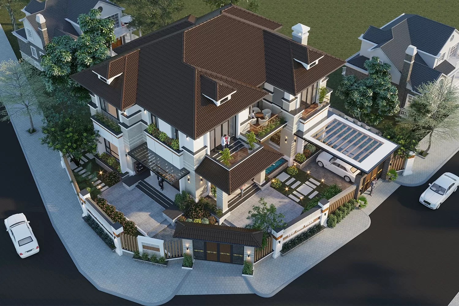 Phối cảnh biệt thự 2 tầng hiện đại mái Nhật