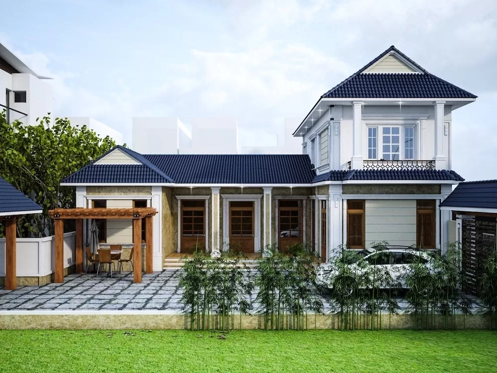 Nhà vườn 2 tầng mái nhật 4 phòng ngủ ở nông thôn