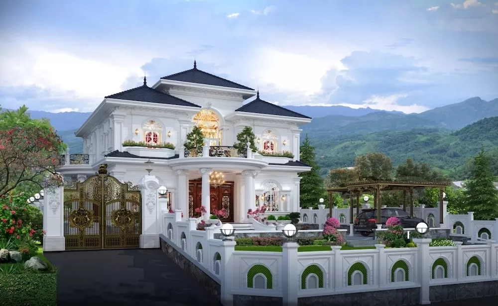 Lâu đài mini mái nhật 2 tầng 4 phòng ngủ tân cổ điển