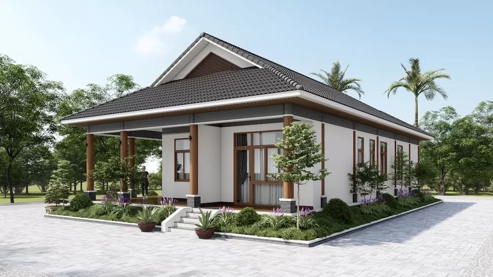 Nhà vuông 10x10 mái thái 1 tầng