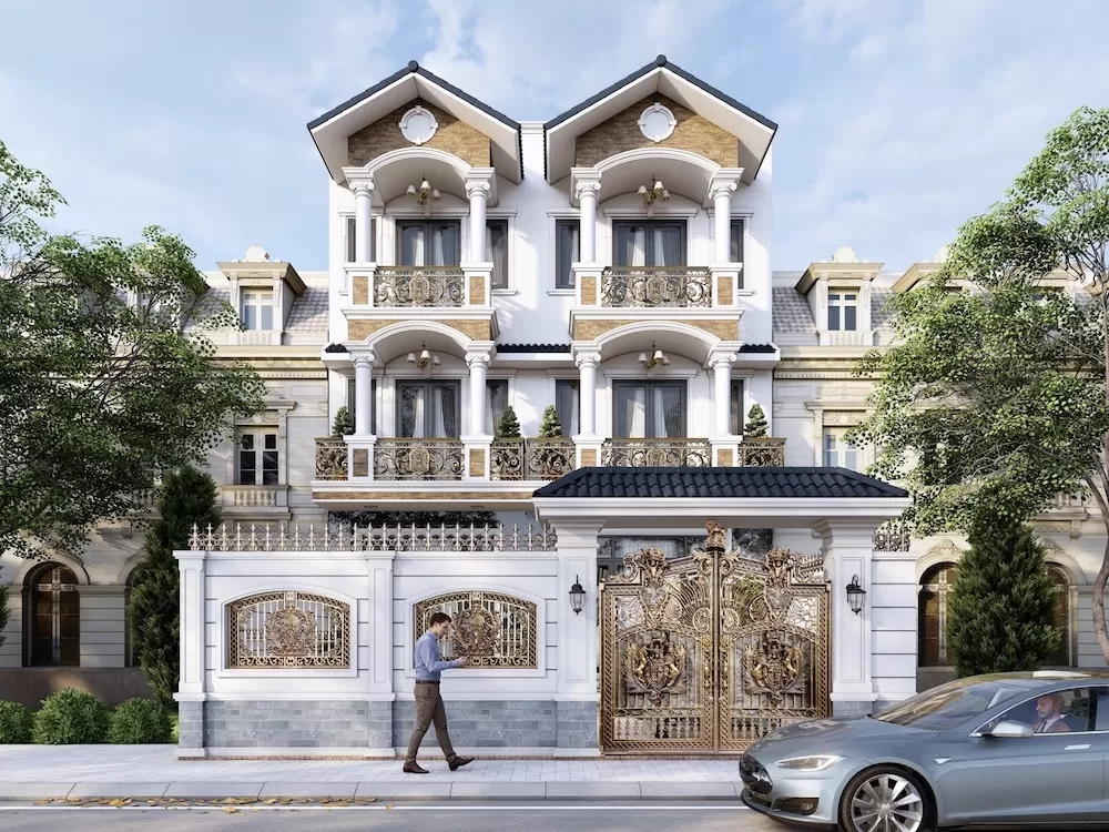 Nhà phố dáng vuông mái thái 3 tầng kiểu Pháp